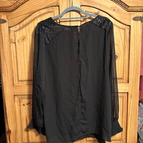 Torrid Black Sheer and SequinLong Sleeve Blouse - Picture 2 of 8